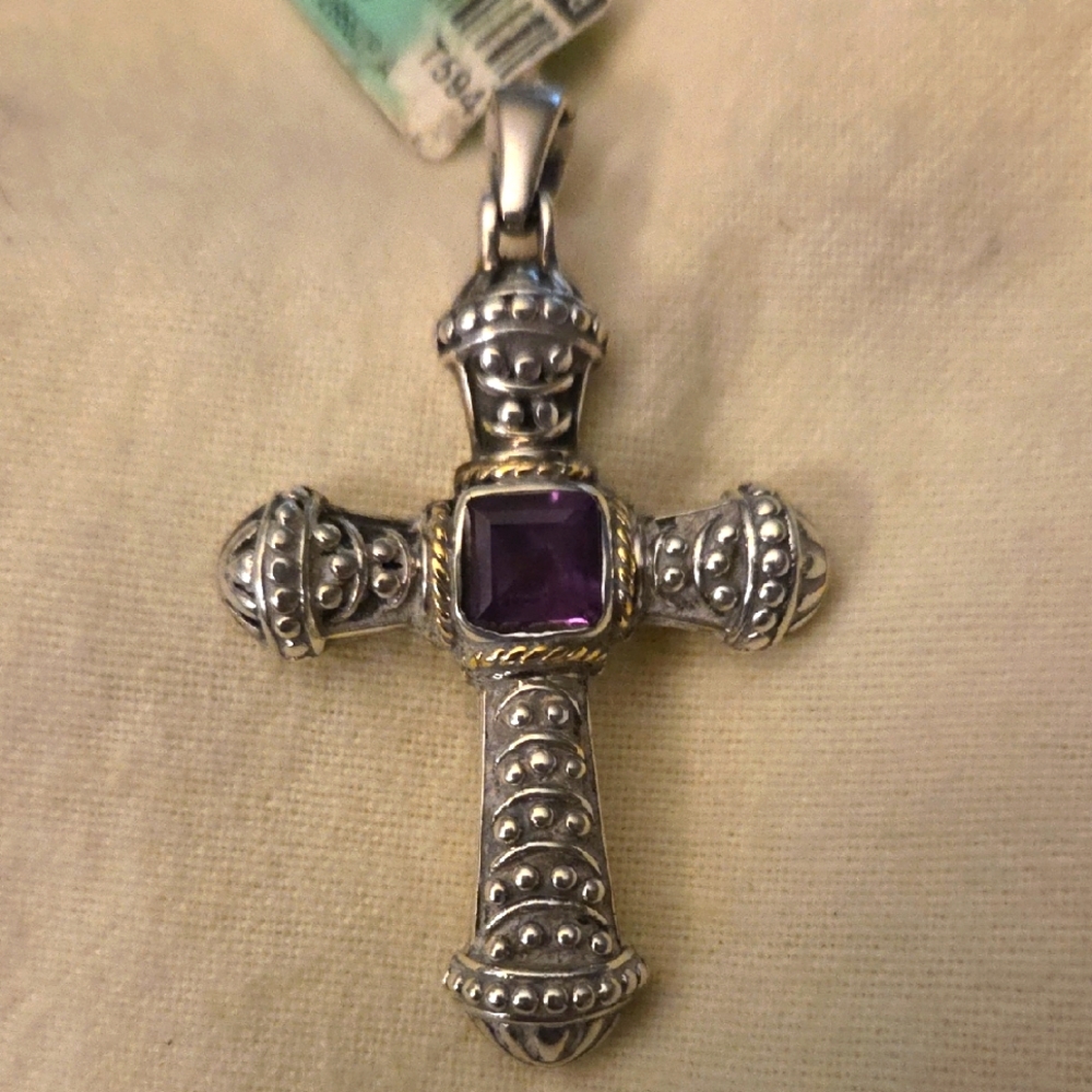 Sterling Silver 18K Cross Pendant New Stamped